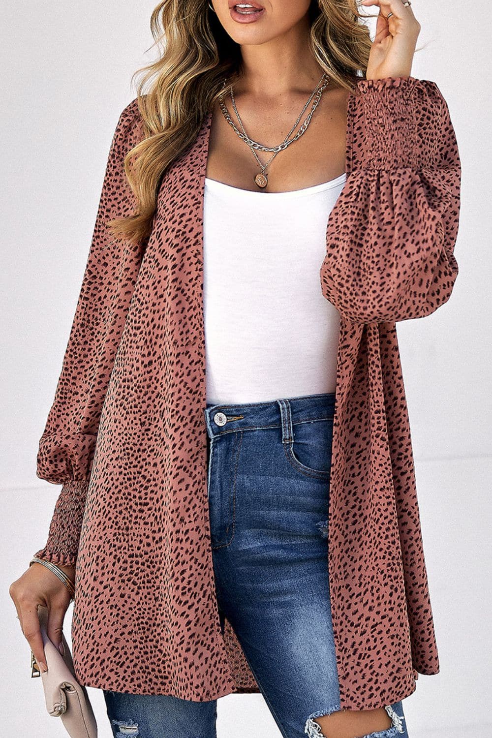 Leopard Print Balloon Sleeve Cardigan.