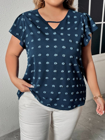 Plus Size Swiss Dot V-Neck Flutter Sleeve Tee.