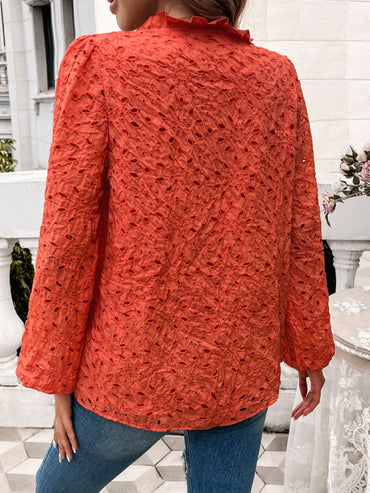 Frill Round Neck Long Sleeve Shirt.