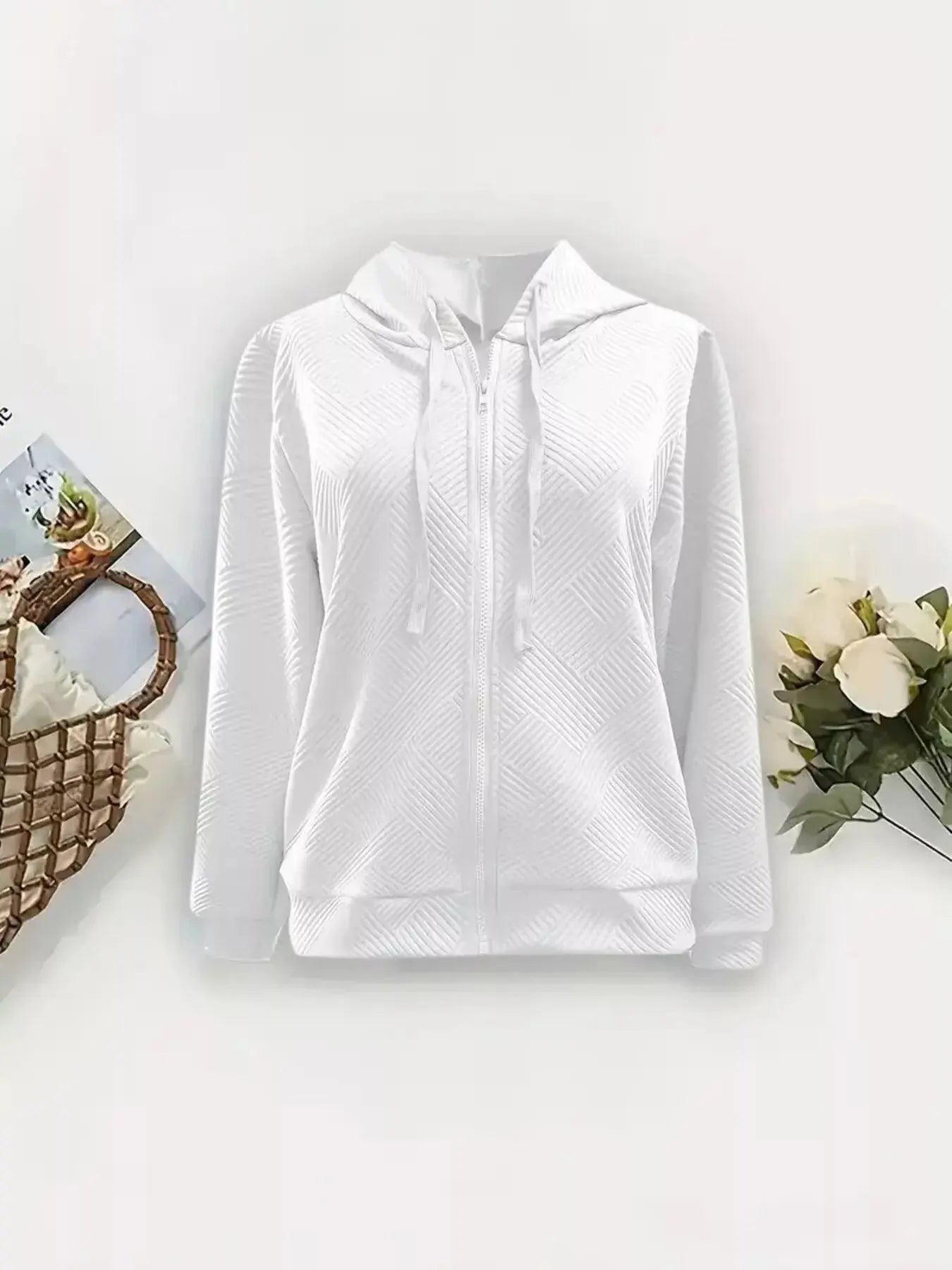 Textured Zip-Up Hooded Jacket Simply Love