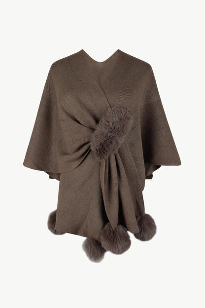 Surplice Neck Pom-Pom Trim Poncho.