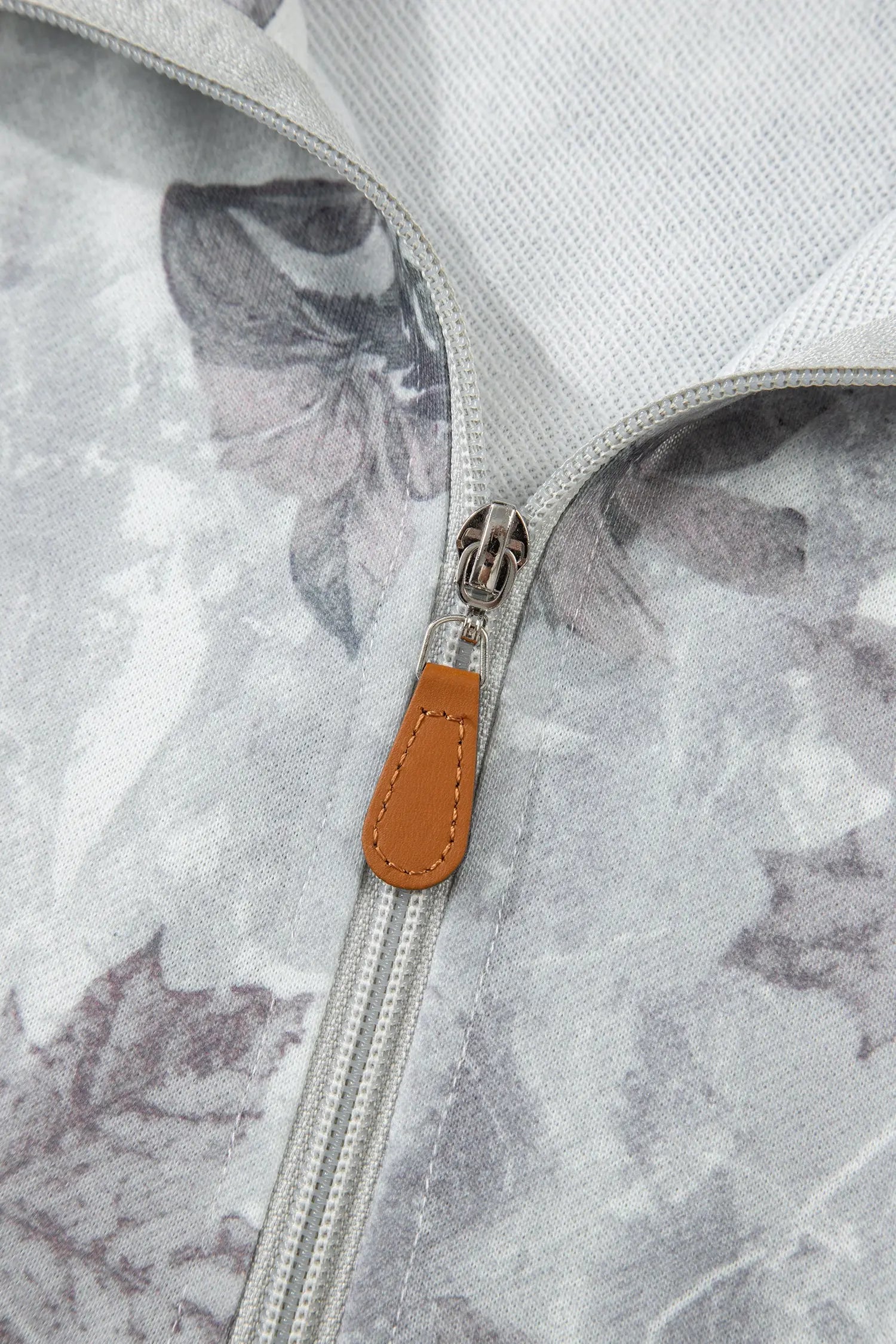 Gray Camo Leaf Print Kangaroo Pocket Quarter Zip Hoodie Dear-Lover Dropshipping