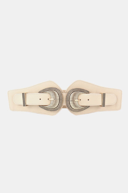 Shell Double Buckle Elastic Wide Belt.