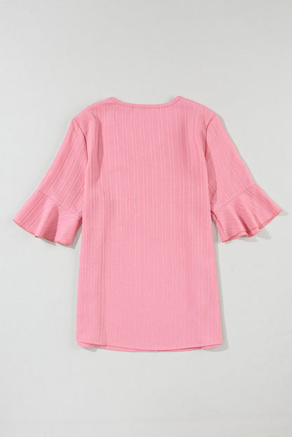 Peach Blossom ruffled V neck top with half sleeves