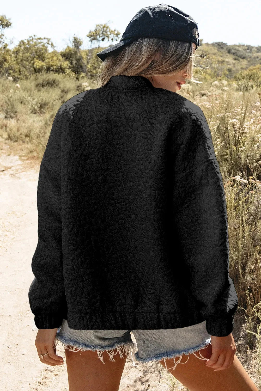 Baseball Collar Floral Quilted Jacket Coco’s Tee Boutique