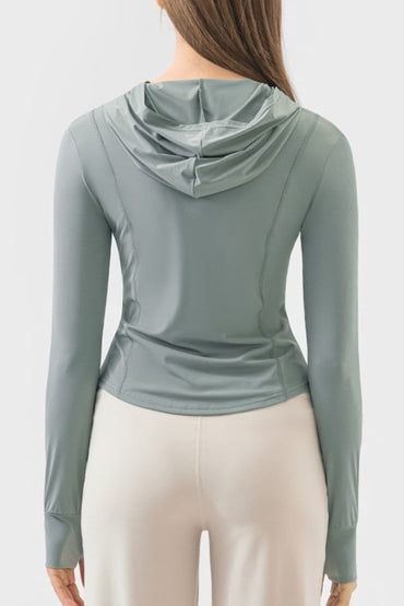 Pocketed Zip Up Hooded Long Sleeve Active Outerwear.