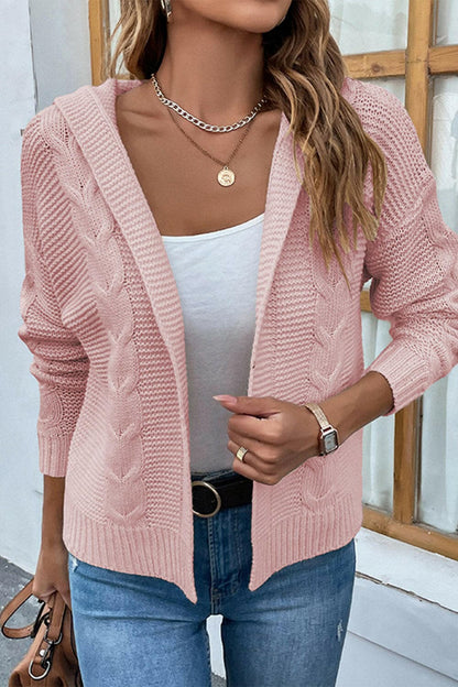 Cable-Knit Dropped Shoulder Hooded Cardigan.