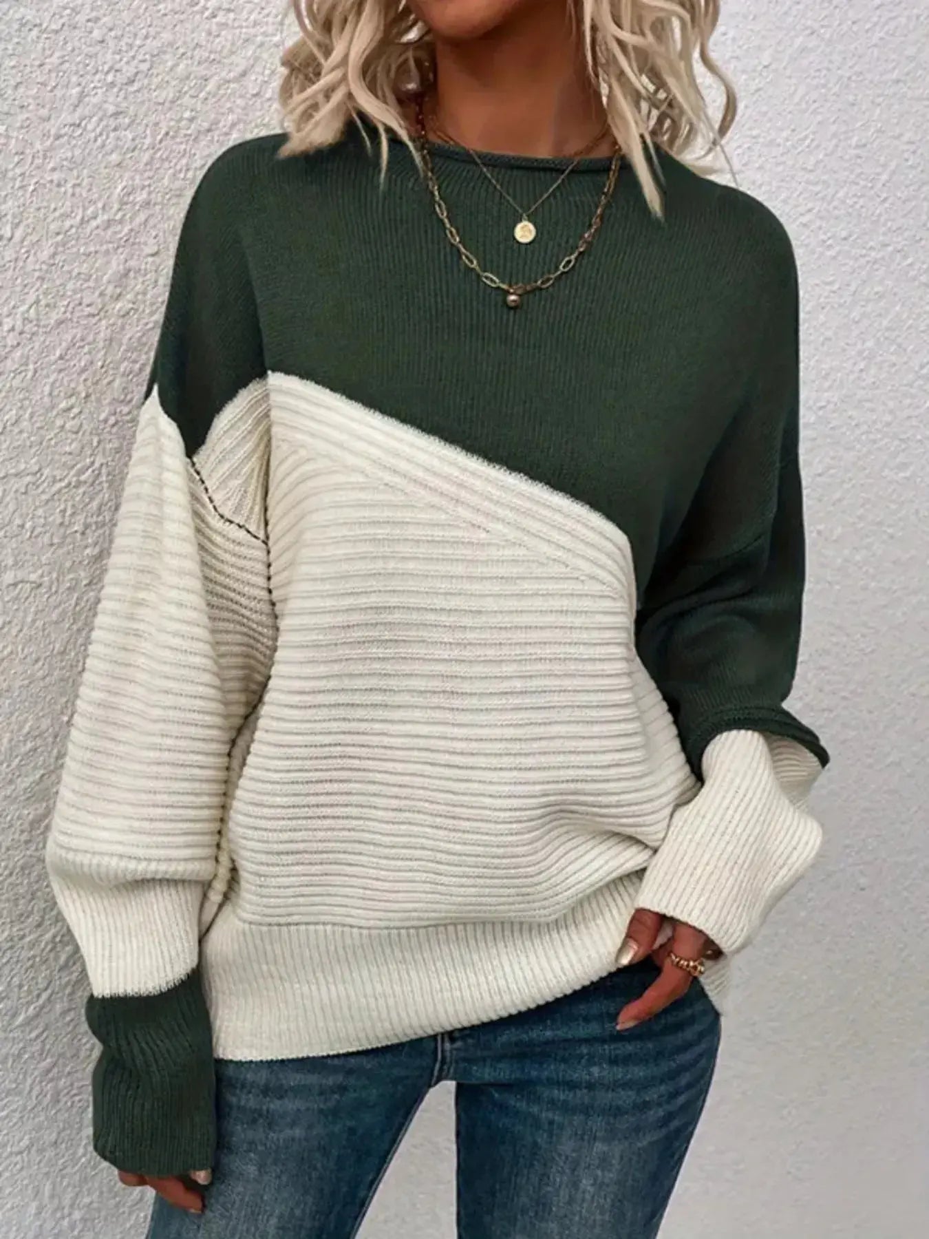 Color Block Ribbed Knit Sweater Simply Love