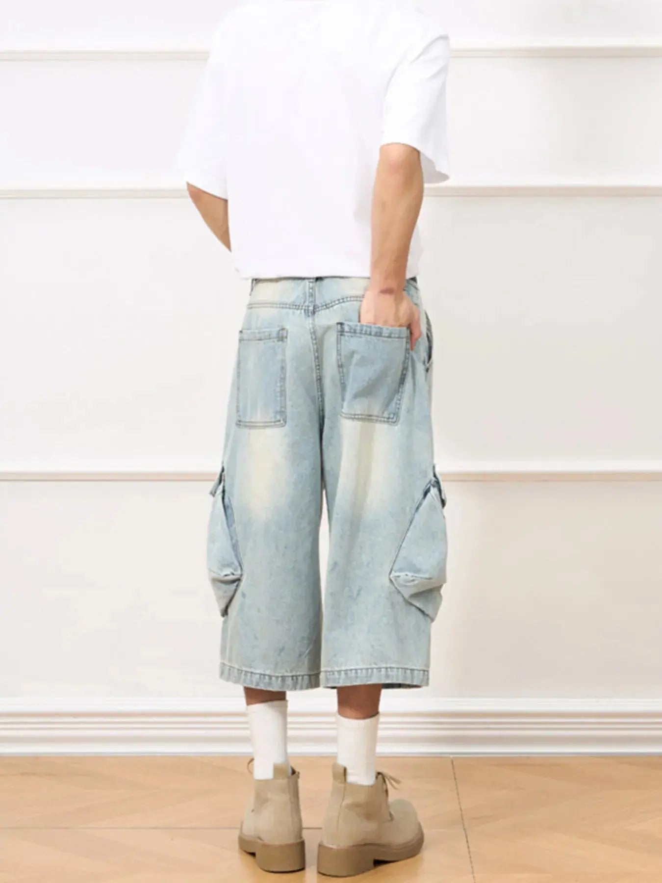 Men's Vintage Wash Wide-Leg Capris Jeans Simply Love