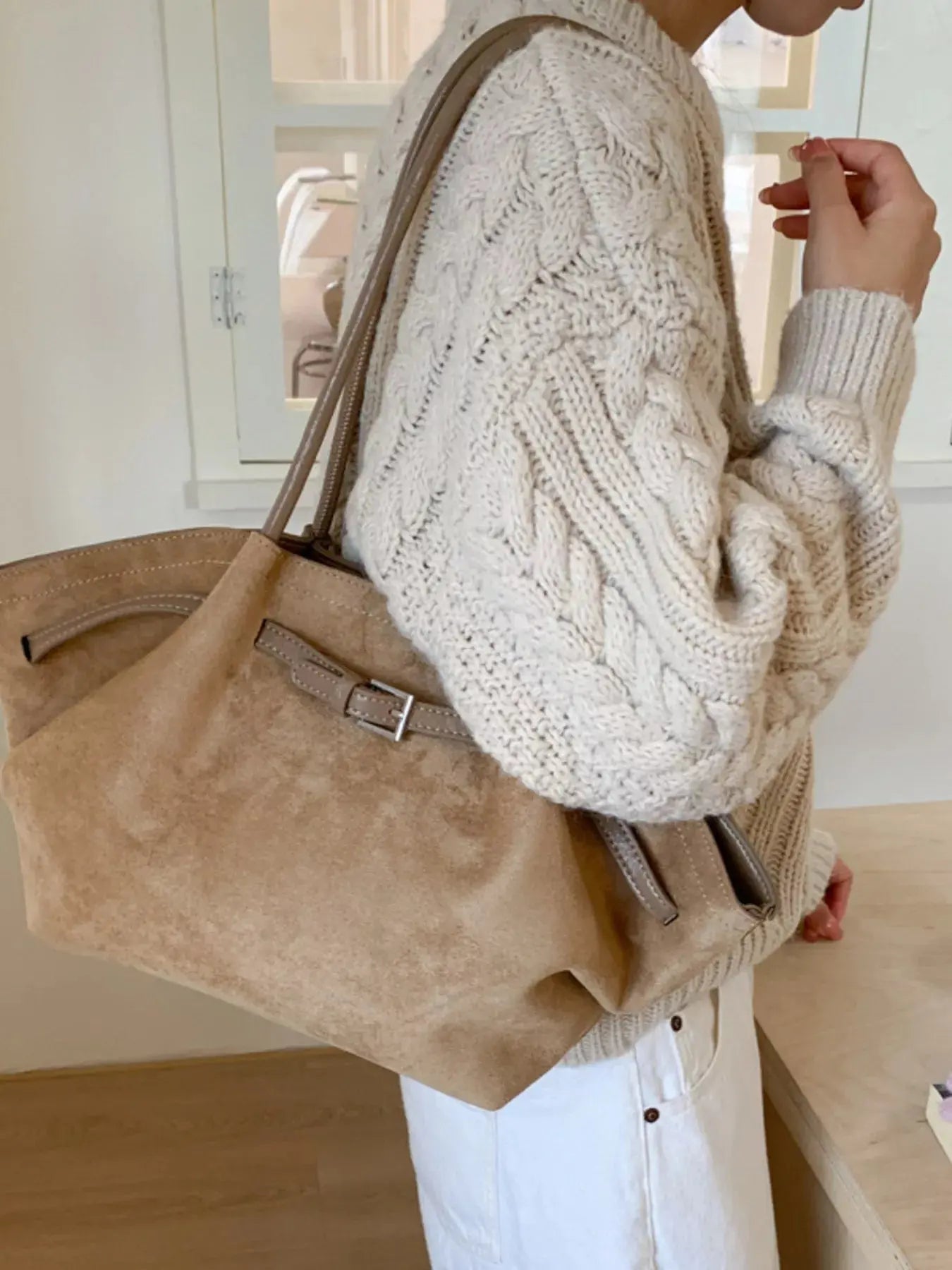 Solid Color Buckle Tote Bag Simply Love