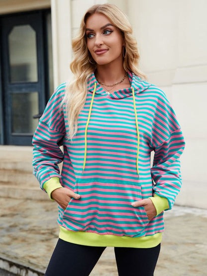 Contrast Striped Hoodie with Pockets