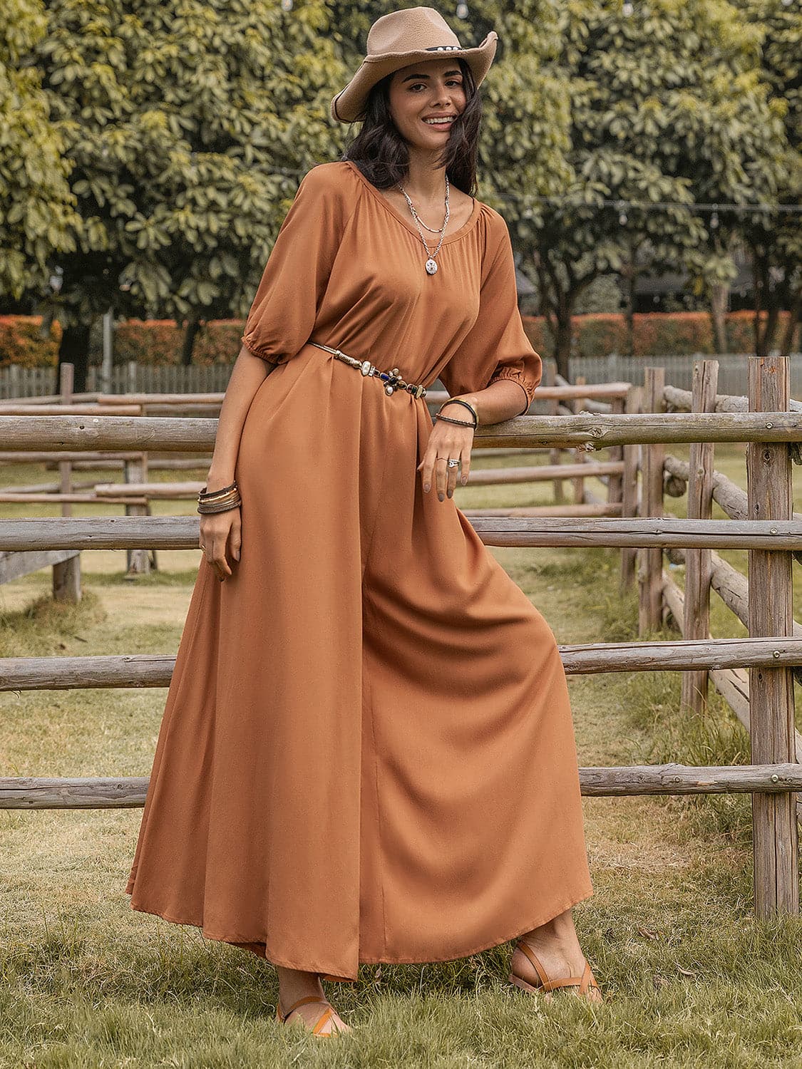 Scoop Neck Half Sleeve Wide Leg Jumpsuit.