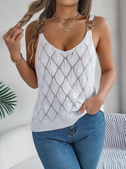 Openwork Scoop Neck Knit Vest.