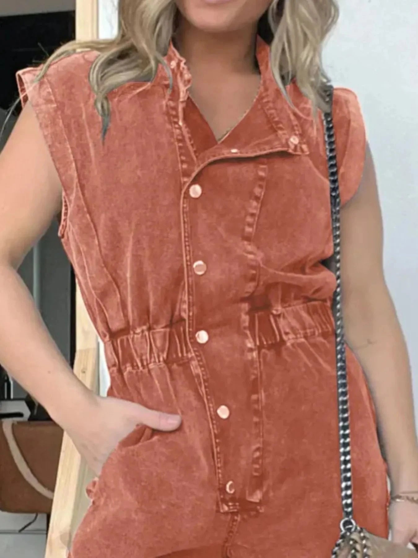 Full Size Button Front Cap Sleeve Denim Jumpsuit Plus Size Coco’s Tee Boutique