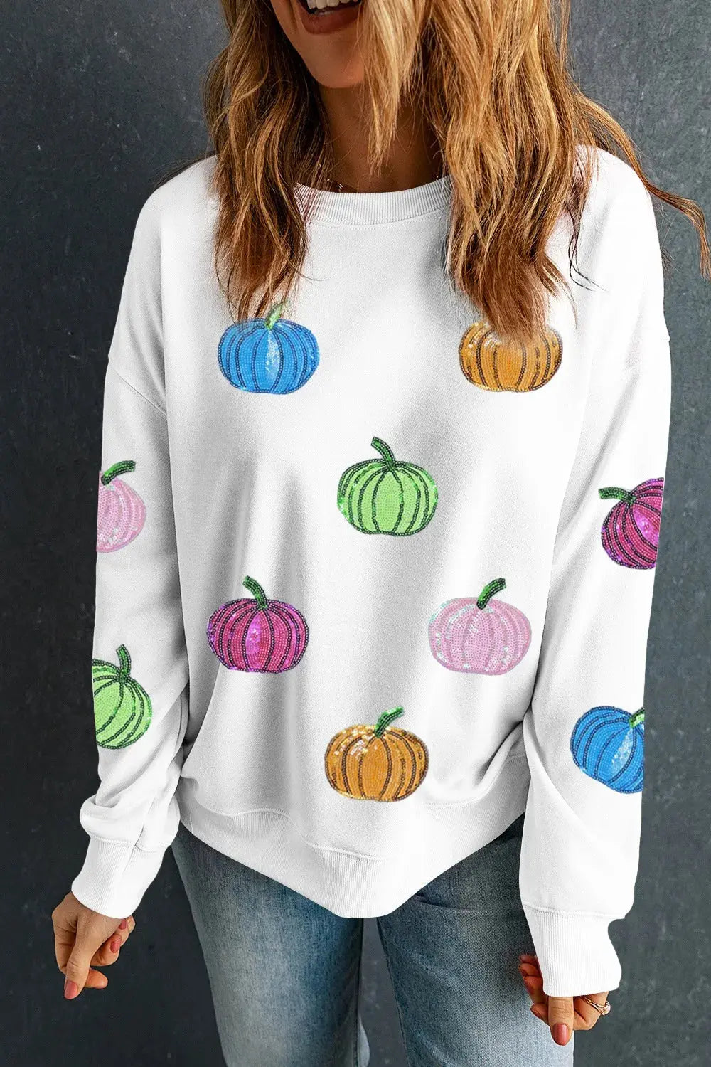 Pumpkin Round Neck Long Sleeve Sweatshirt Coco’s Tee Boutique