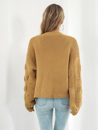 Open Front Ribbed Trim Cardigan.