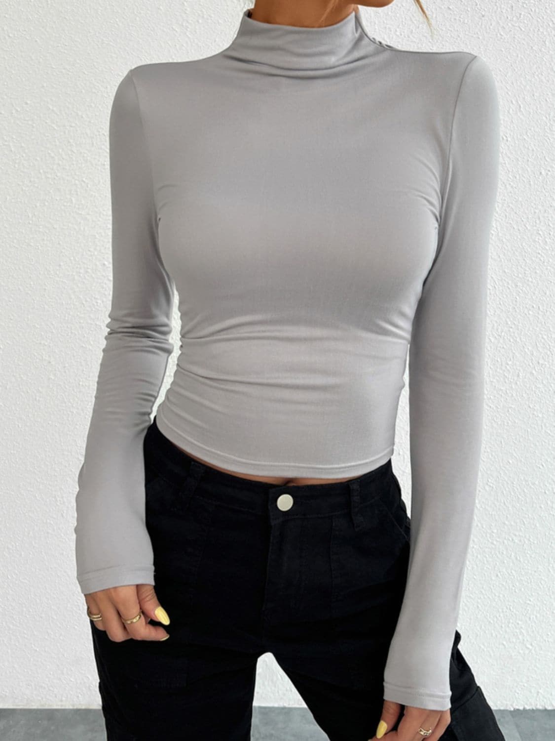 Mock Neck Long Sleeve T-Shirt.