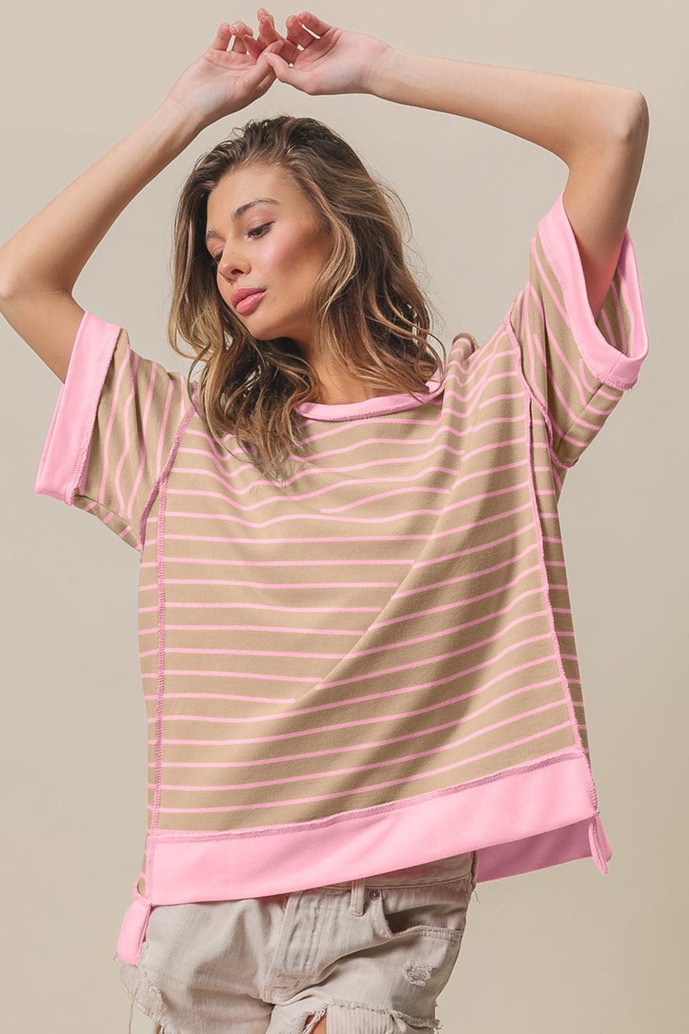 BiBi Exposed Seam Stripe Contrast T-Shirt.