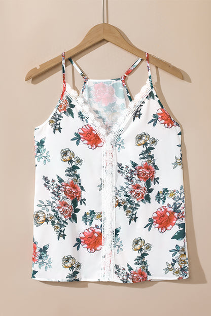 Charming white lace v-neck floral tank top