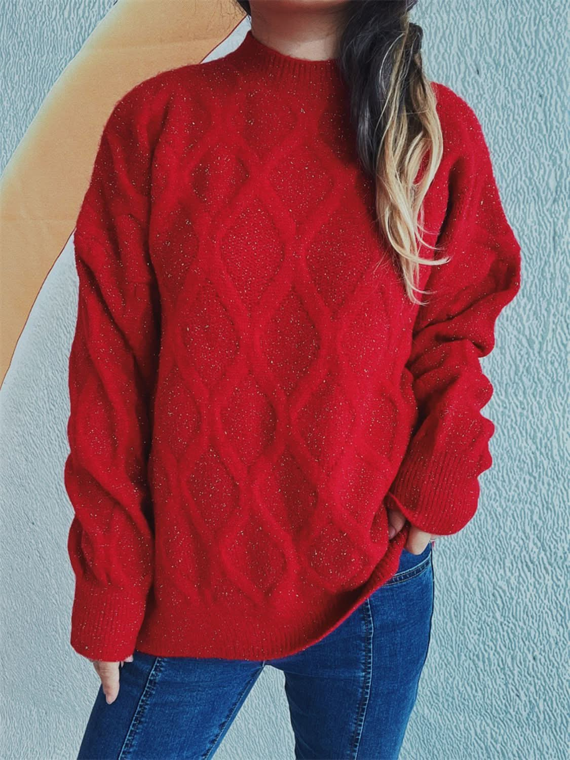 Diamond Round Neck Long Sleeve Sweater