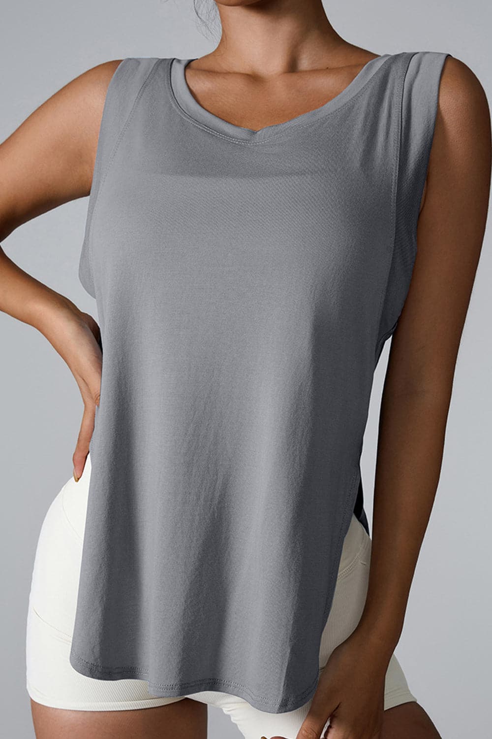 Slit Round Neck Active Tank.