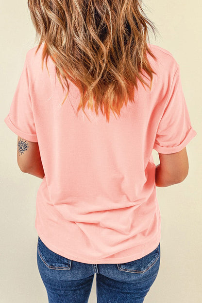 Heart Round Neck Short Sleeve T-Shirt.