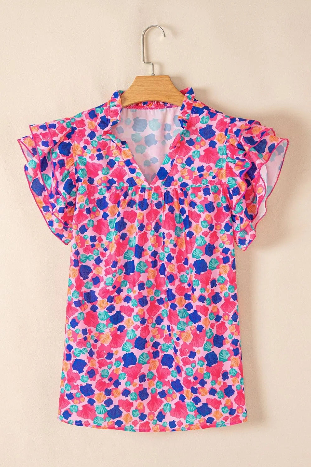 Abstract Print Ruffled Sleeve Notched Blouse - Product image 6 by Simply Love