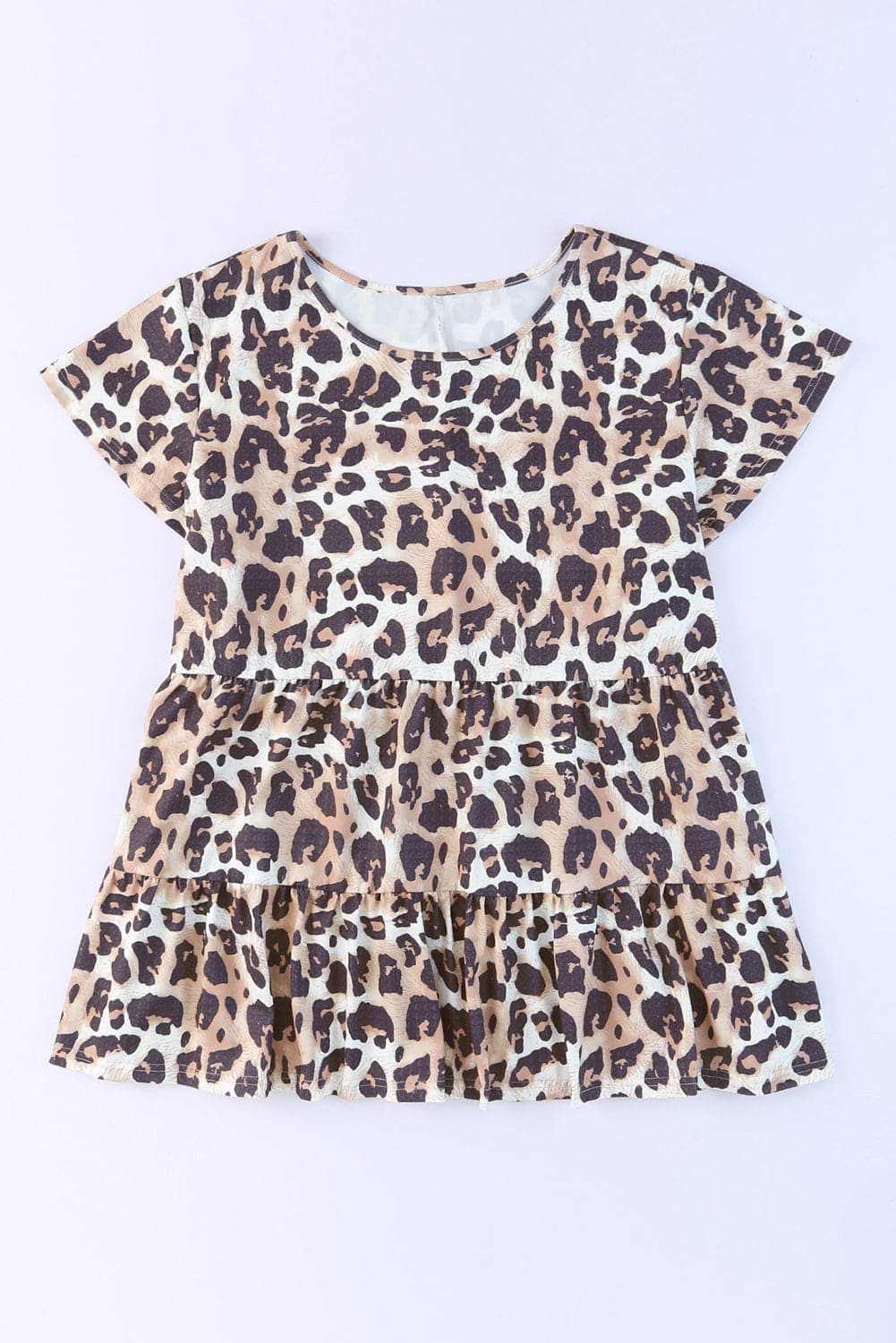 Plus Size Leopard Round Neck Blouse.