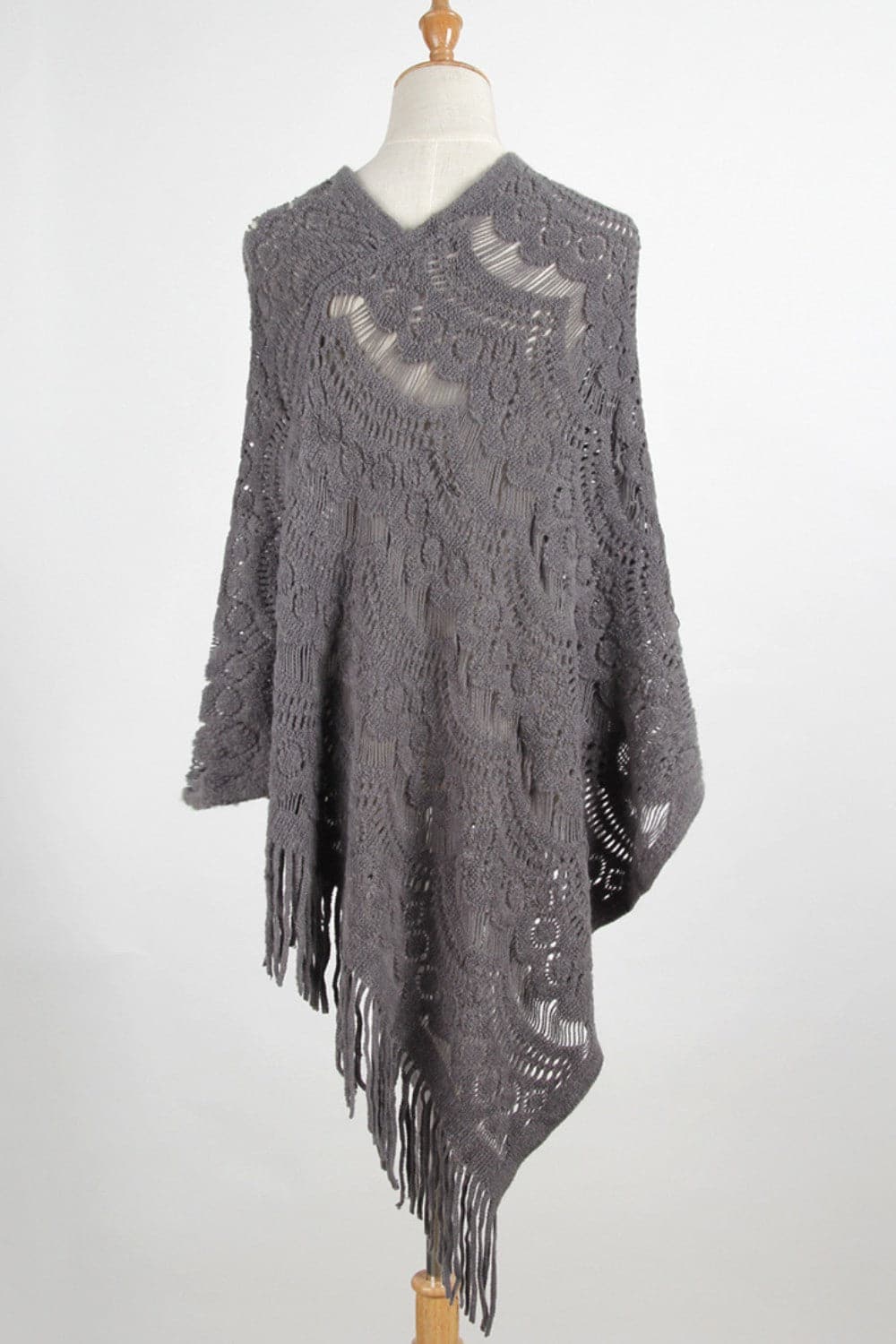 Fringe Openwork Surplice Cape Sleeve Poncho.