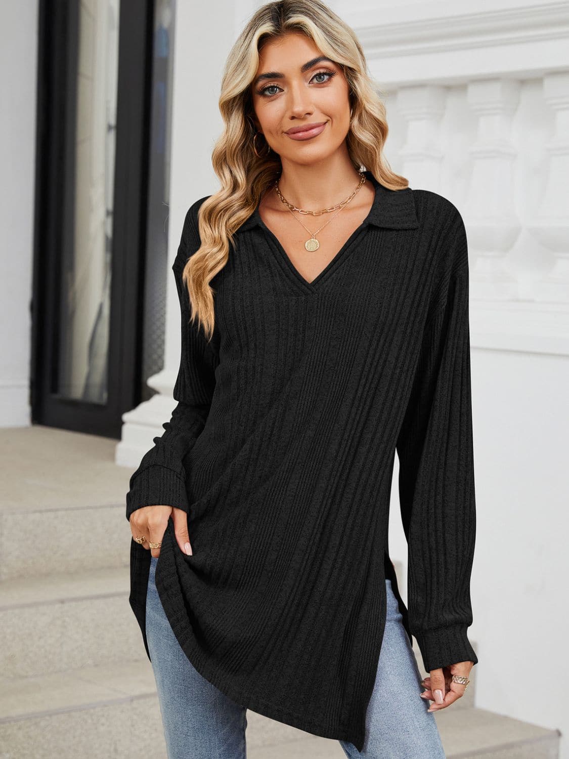 Sheer slit long sleeve t-shirt