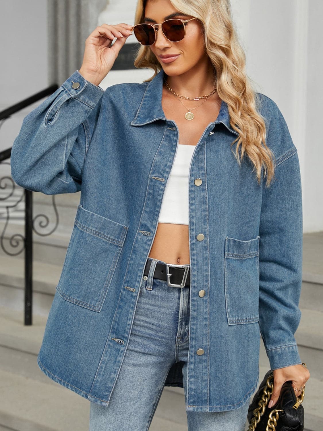 Chic removable hooded denim jacket