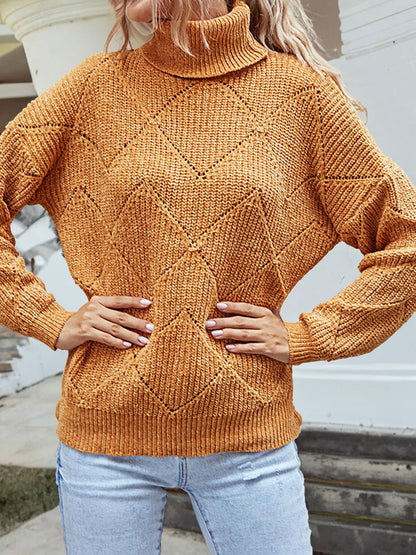 Geometric Turtleneck Long Sleeve Sweater.