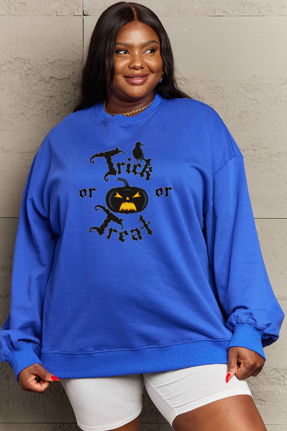 Simply Love Full Size TRICK OR TREAT Graphic Sweatshirt.