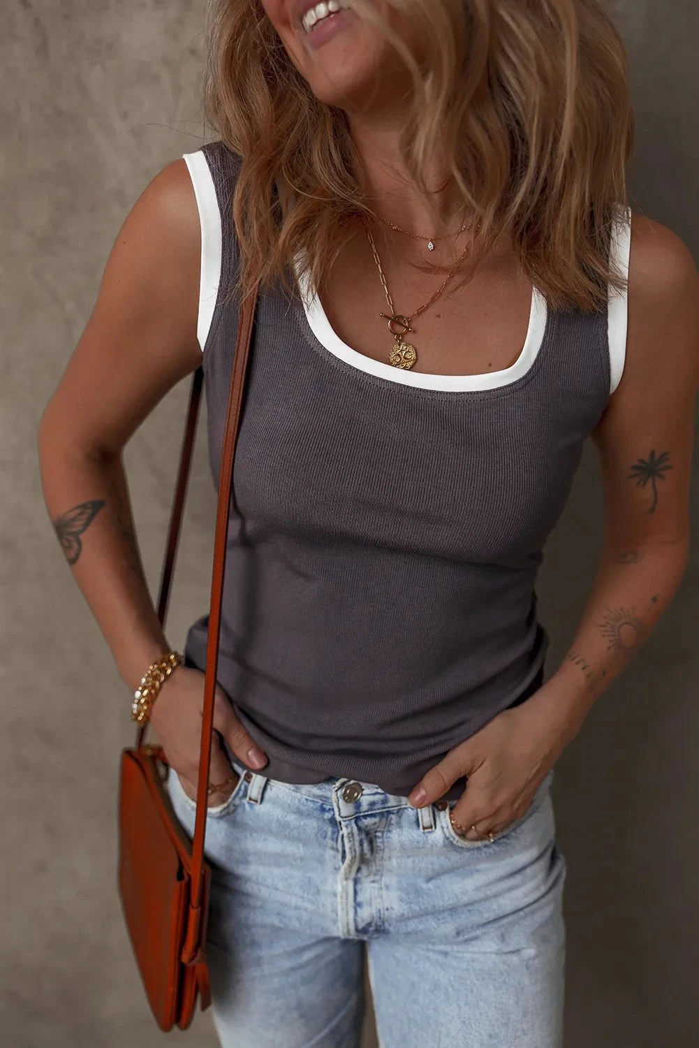 Square Neck Wide Strap Tank Simply Love