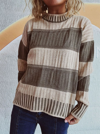 Contrast Round Neck Long Sleeve Sweater