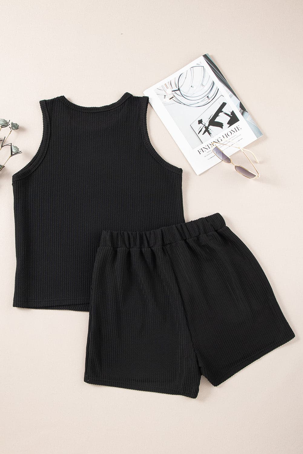 Round Neck Sleeveless Top and Shorts Set.