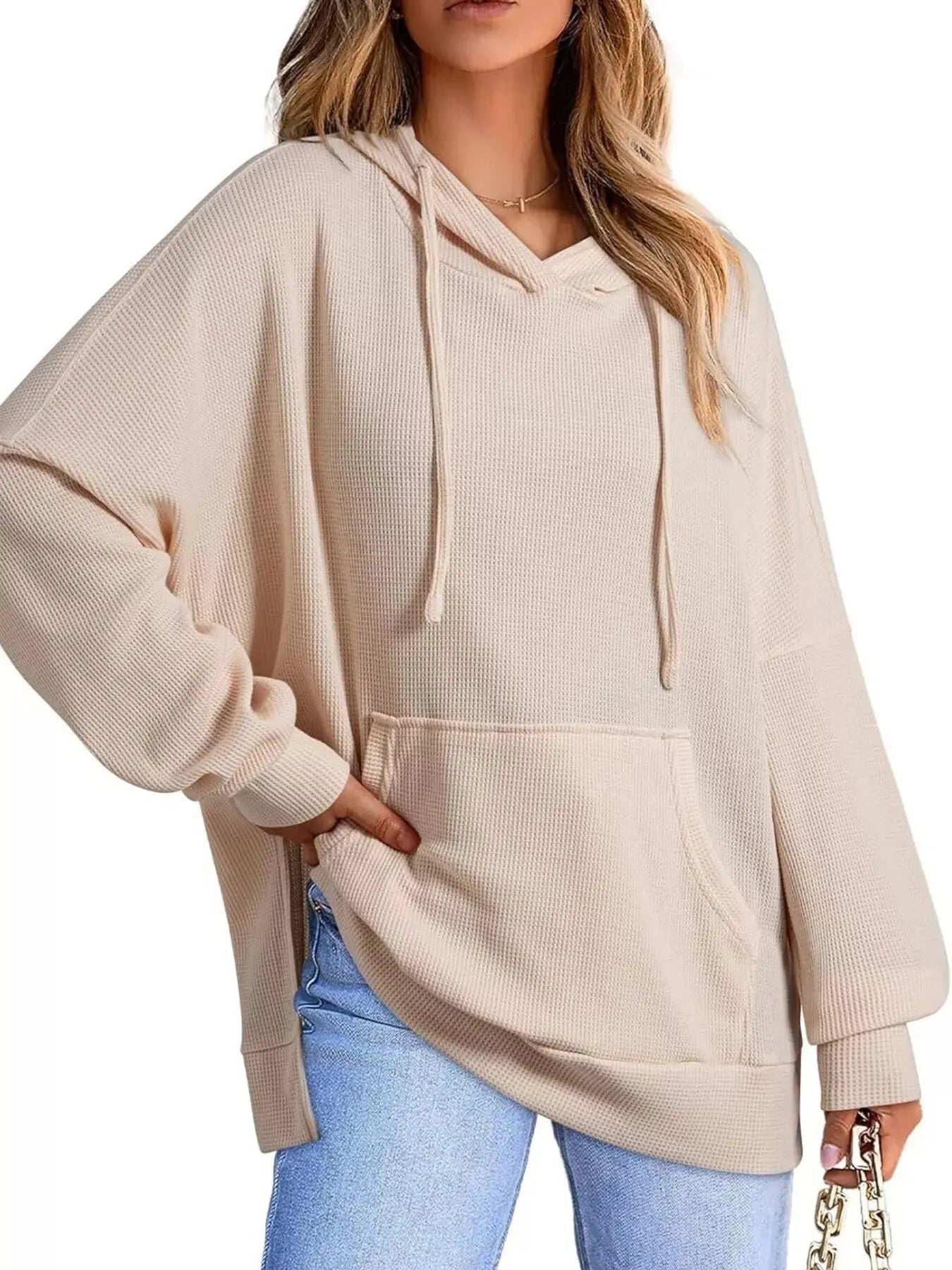 Oversized Drawstring Side Slit Hoodie Simply Love