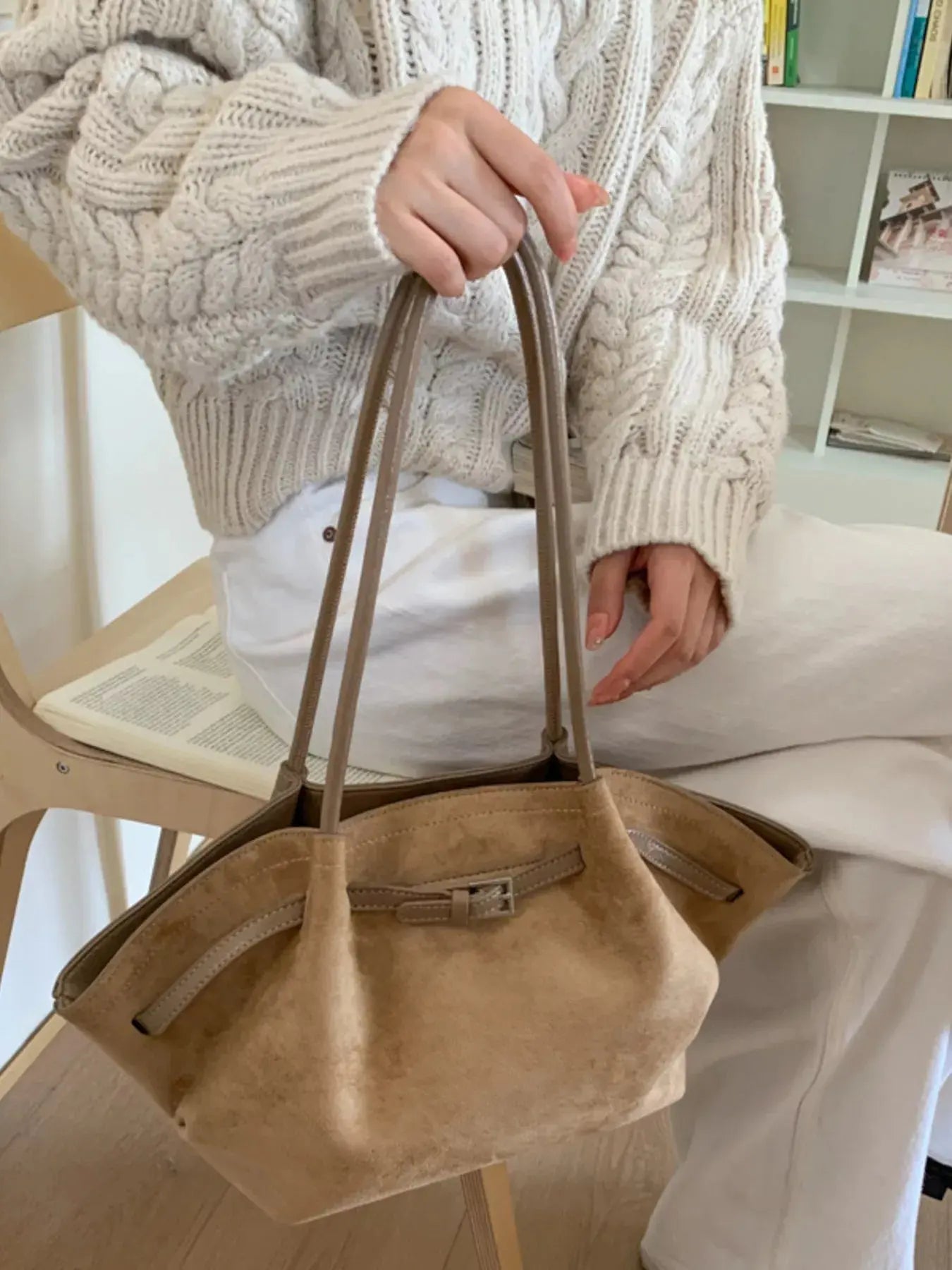Solid Color Buckle Tote Bag Simply Love