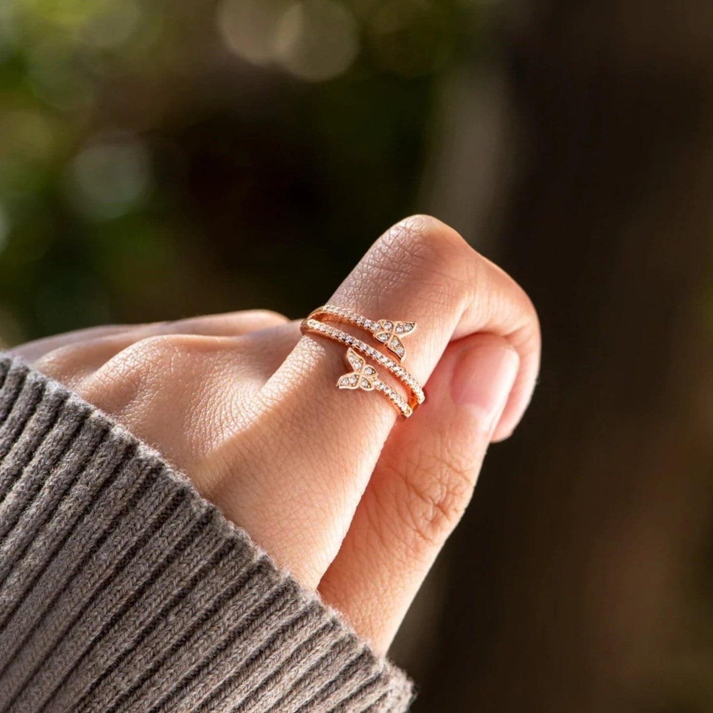 925 Sterling Silver Inlaid Zircon Butterfly Ring.