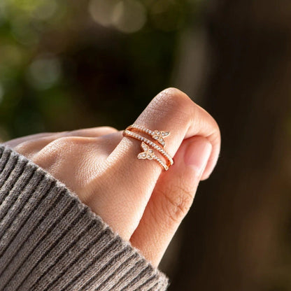 925 Sterling Silver Inlaid Zircon Butterfly Ring.