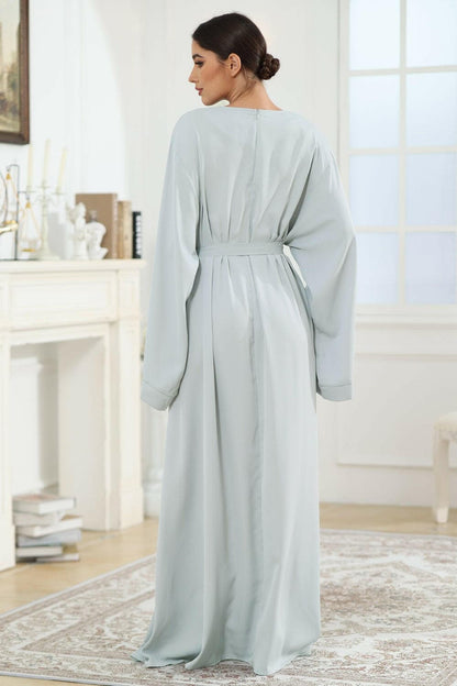 Round Neck Kimono Sleeve Tie Waist Dress.