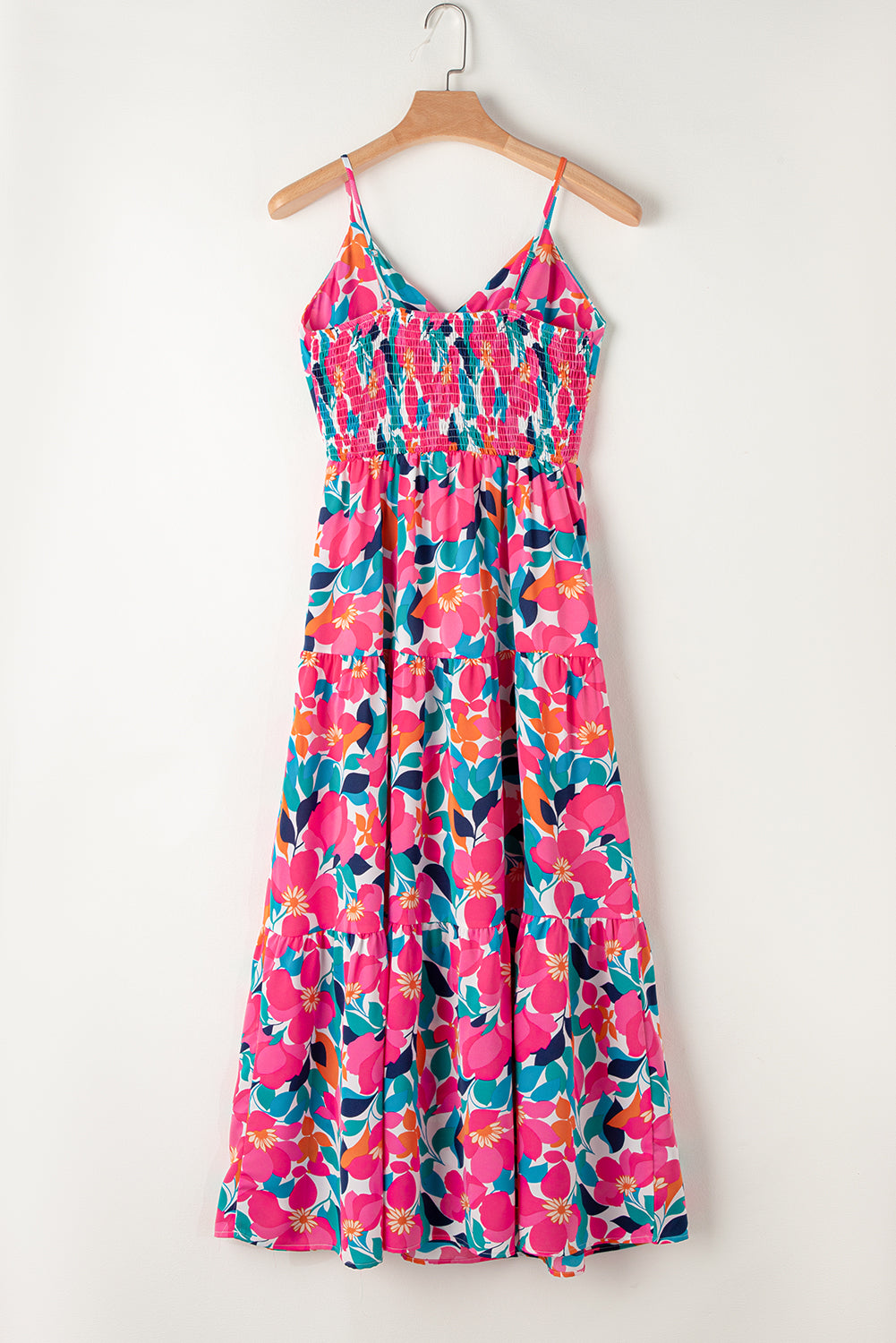 Rose floral tiered maxi dress with twisted detail and smocked back