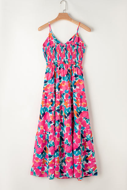 Rose floral tiered maxi dress with twisted detail and smocked back