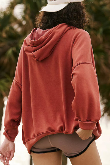 Cozy red clay oversized drawstring hoodie with pockets