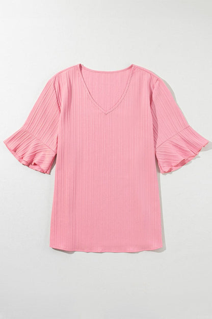 Plus Size V-Neck Half Sleeve Blouse.