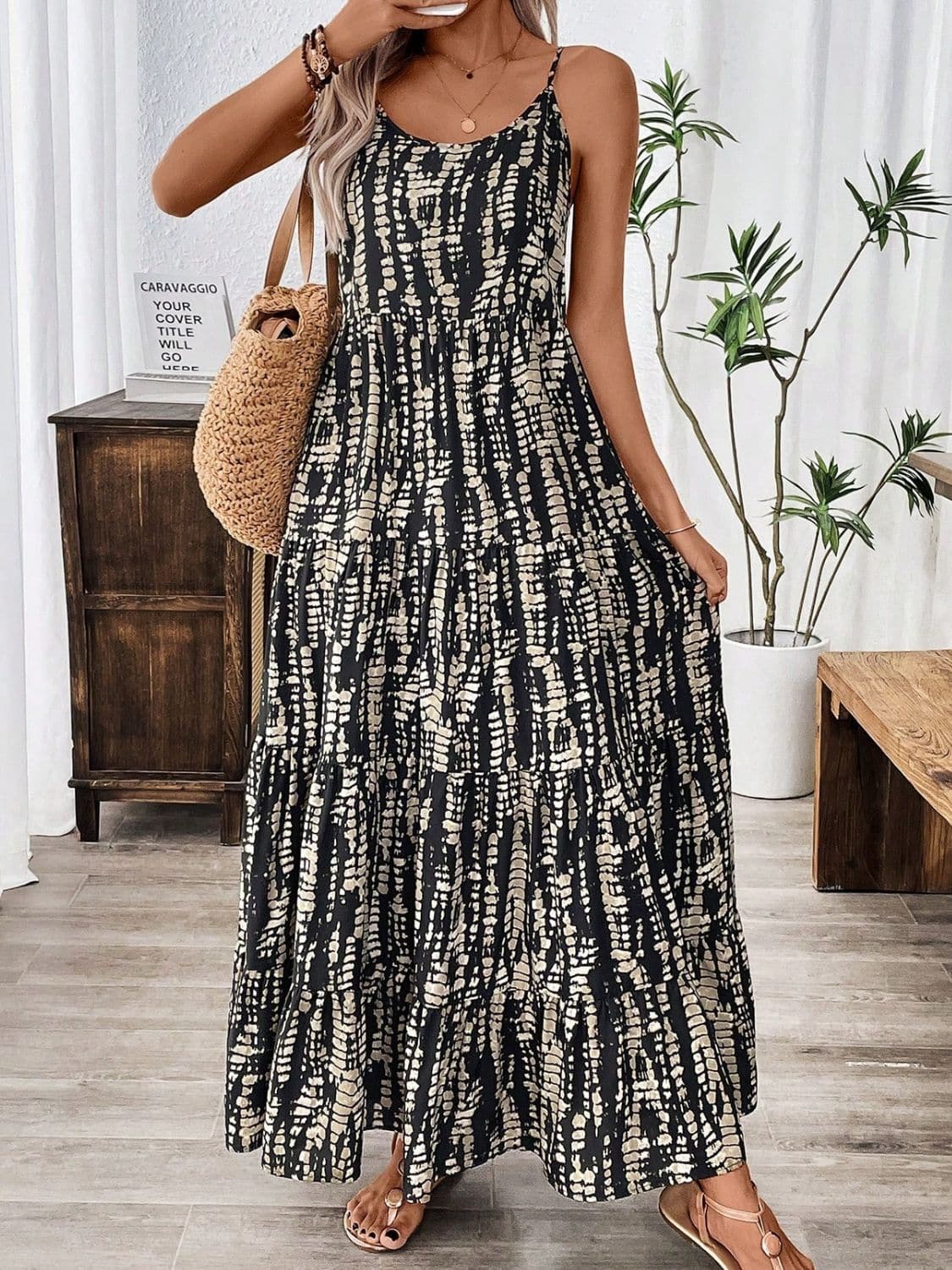 Printed Scoop Neck Maxi Cami Dress.