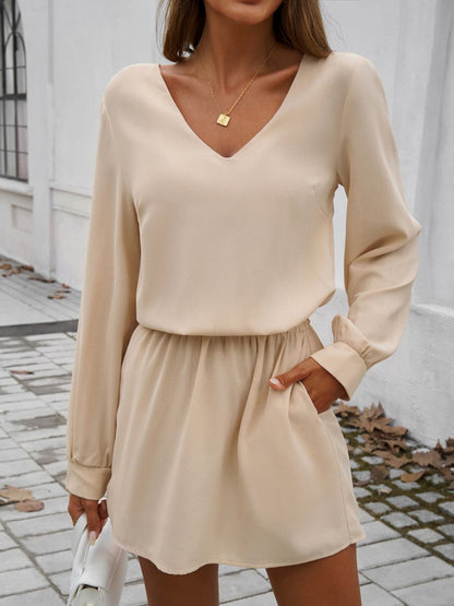 Cutout V-Neck Long Sleeve Mini Dress.