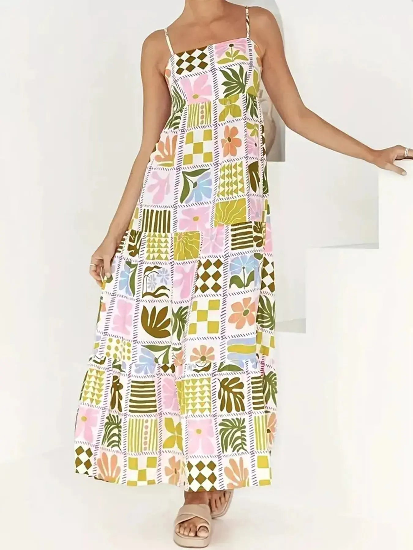 Printed Cutout Back Cami Dress Simply Love