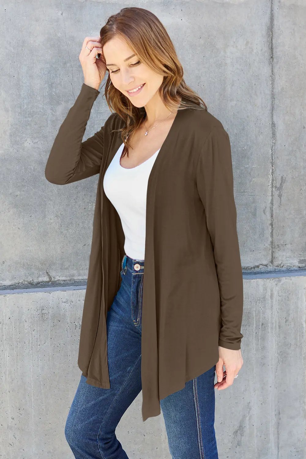 Basic Bae Full Size Open Front Long Sleeve Cardigan - Love Salve
