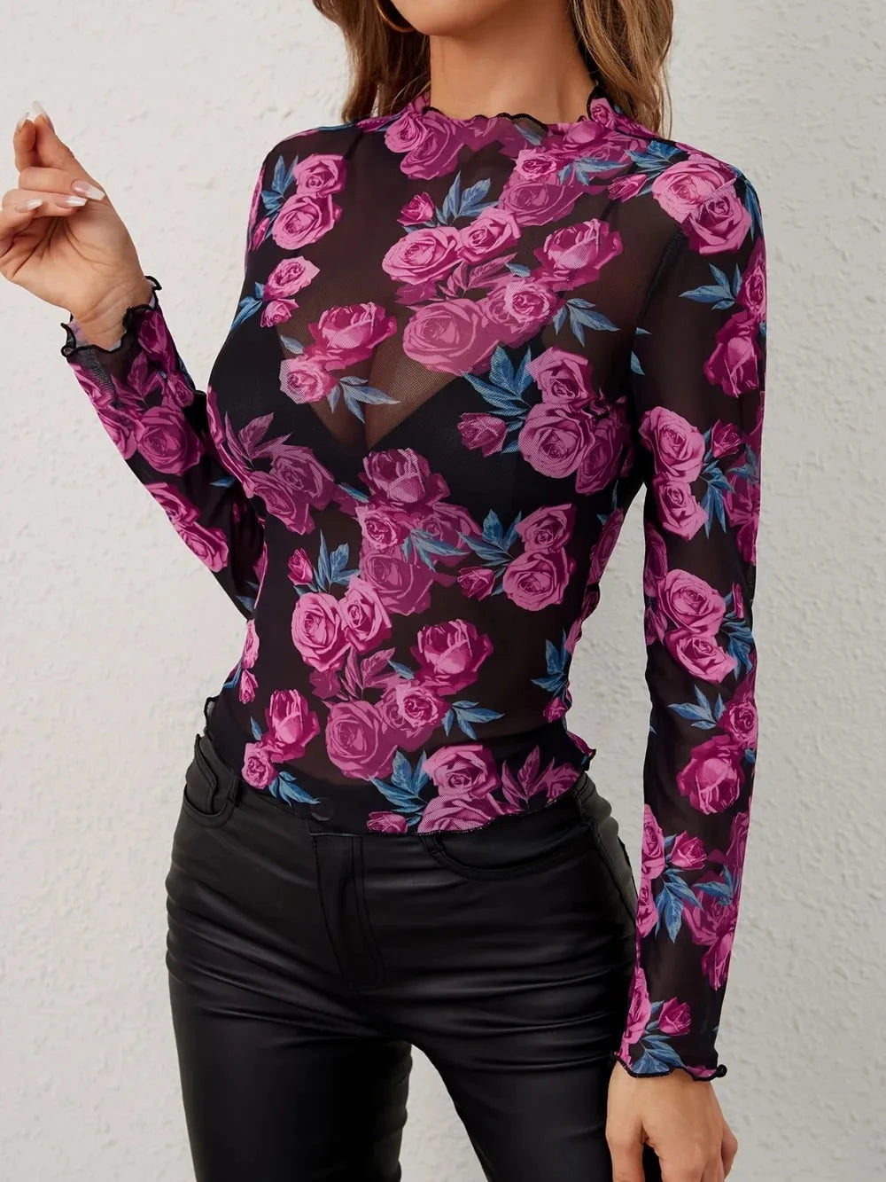 Floral Mock Neck Long Sleeve Top Coco’s Tee Boutique